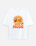 White t-shirt with 'Sip Mode' graphic design featuring a beer mug and sun on a white background