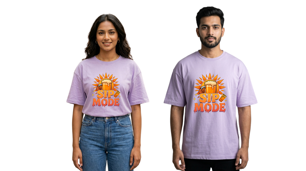 Sip Mode Beer Graphic Oversized T-Shirt | Funny Drinking Tee for Men & Women | GenZique