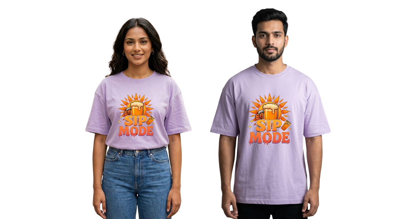 Sip Mode Beer Graphic Oversized T-Shirt | Funny Drinking Tee for Men & Women | GenZique