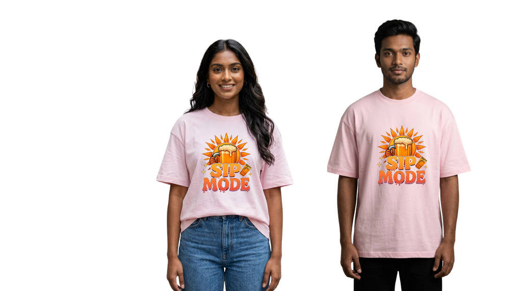 Sip Mode Beer Graphic Oversized T-Shirt | Funny Drinking Tee for Men & Women | GenZique