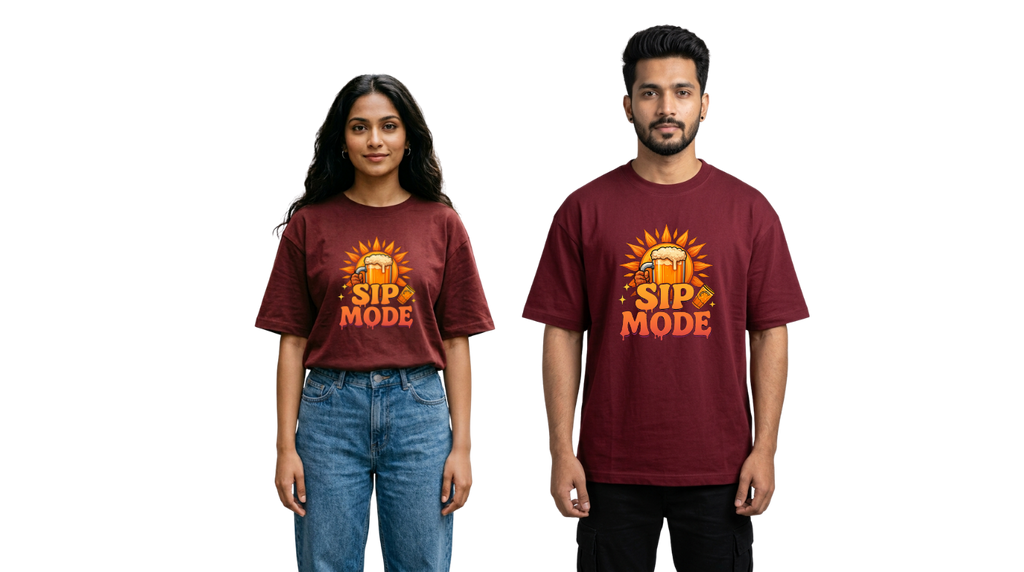 Sip Mode Beer Graphic Oversized T-Shirt | Funny Drinking Tee for Men & Women | GenZique