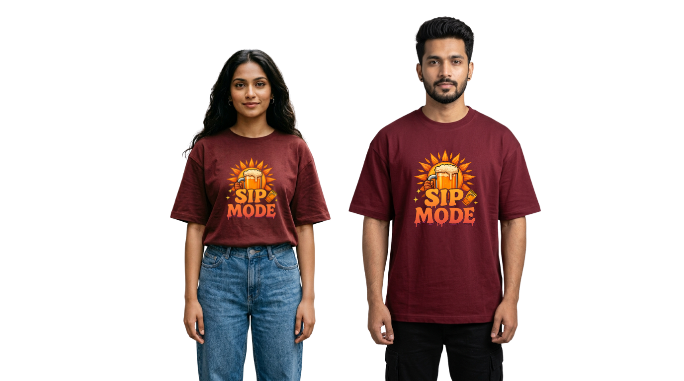 Sip Mode Beer Graphic Oversized T-Shirt | Funny Drinking Tee for Men & Women | GenZique