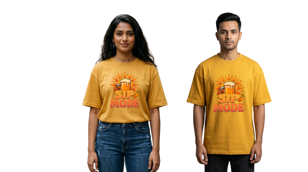 Sip Mode Beer Graphic Oversized T-Shirt | Funny Drinking Tee for Men & Women | GenZique