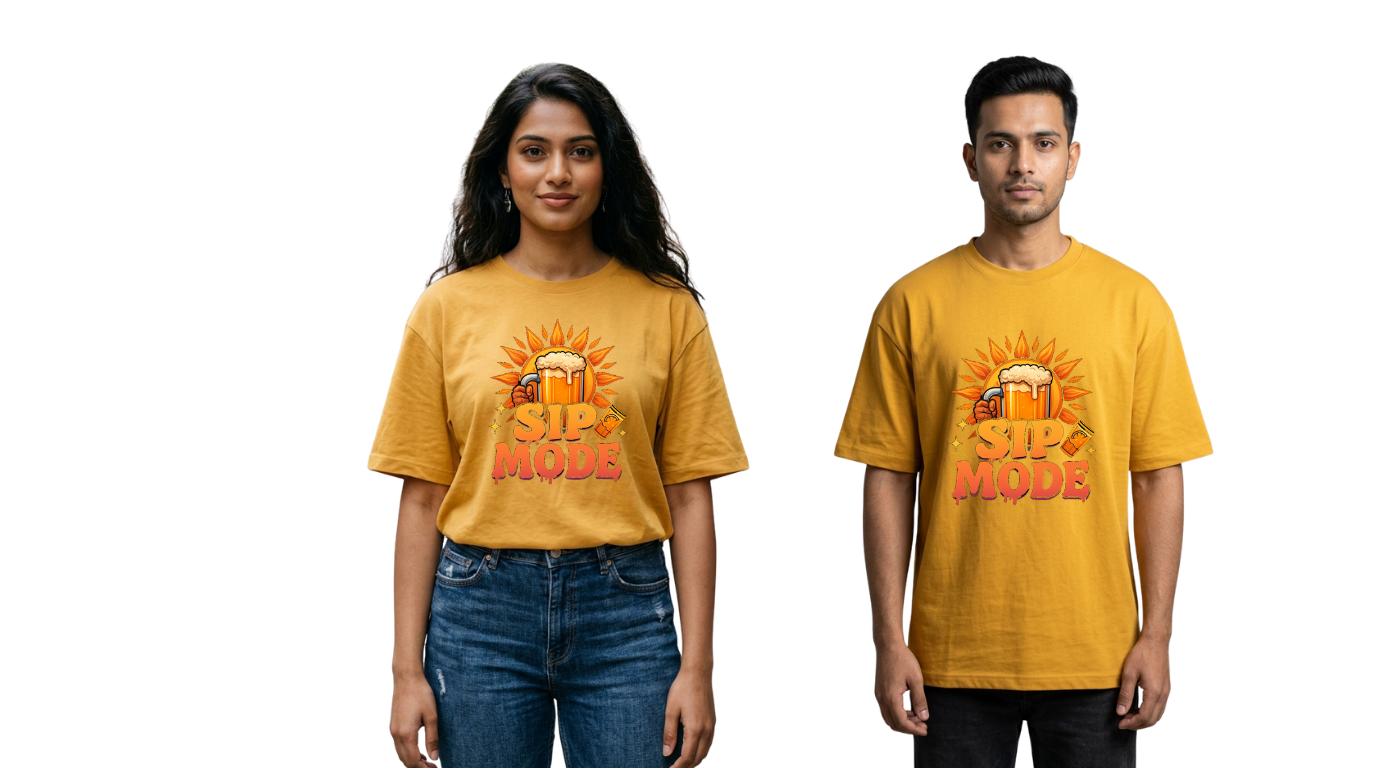 Sip Mode Beer Graphic Oversized T-Shirt | Funny Drinking Tee for Men & Women | GenZique
