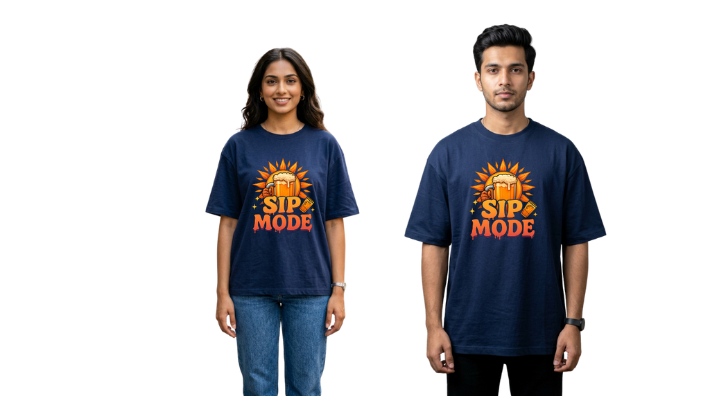 Sip Mode Beer Graphic Oversized T-Shirt | Funny Drinking Tee for Men & Women | GenZique