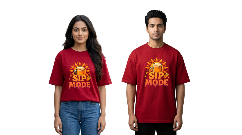 Sip Mode Beer Graphic Oversized T-Shirt | Funny Drinking Tee for Men & Women | GenZique