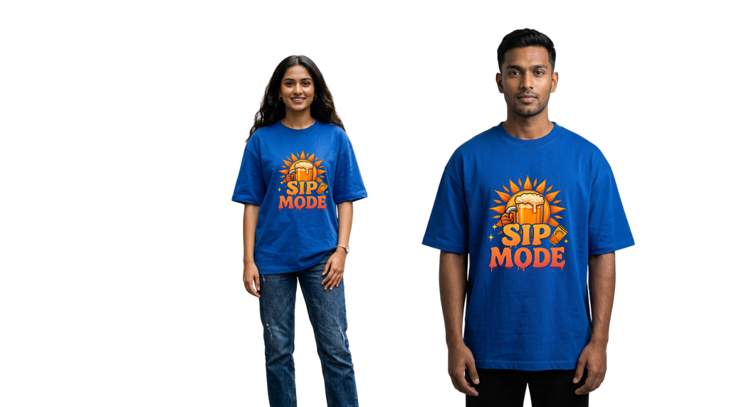 Sip Mode Beer Graphic Oversized T-Shirt | Funny Drinking Tee for Men & Women | GenZique