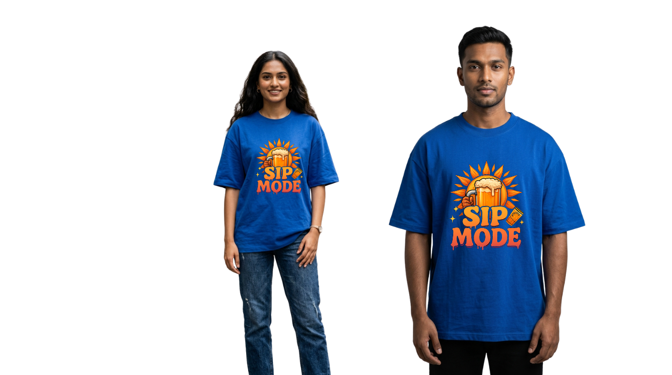 Sip Mode Beer Graphic Oversized T-Shirt | Funny Drinking Tee for Men & Women | GenZique